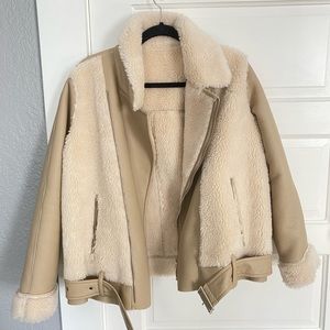 NWOT JNSQ Sherpa faux leather trucker jacket